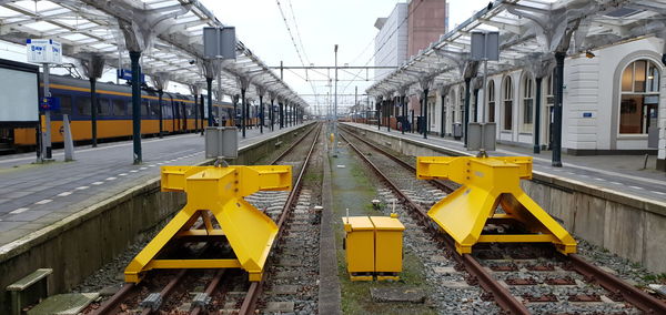 Empty railroad station platform