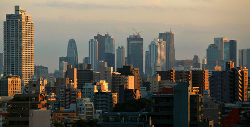 City skyline at sunset