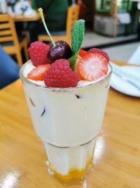 Close-up of strawberries on table