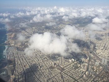 Aerial shot of clouds over landscape