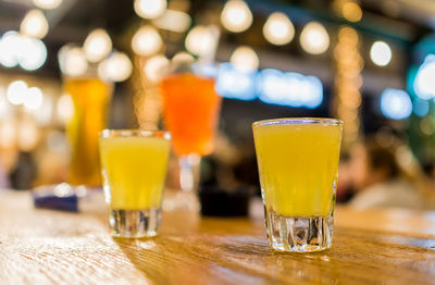 Close-up of beer in glass on table