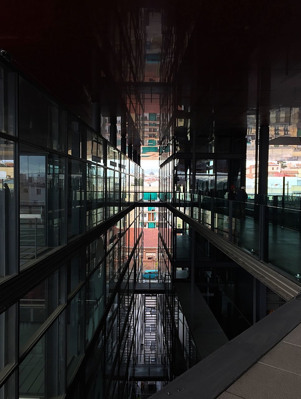 architecture, built structure, reflection, building, indoors, no people, glass - material, modern, day, railing, transparent, flooring, window, sunlight, metal, nature, empty, glass, ceiling