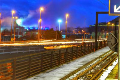 Railroad tracks at night