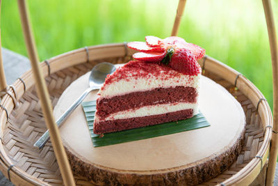 Close-up of cake in plate on table