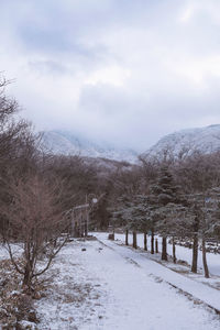 Scenic view of snow covered landscape against sky
