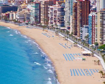 High angle view of buildings on beach