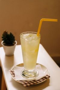 Close-up of drink served on table