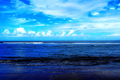 Scenic view of sea against cloudy sky