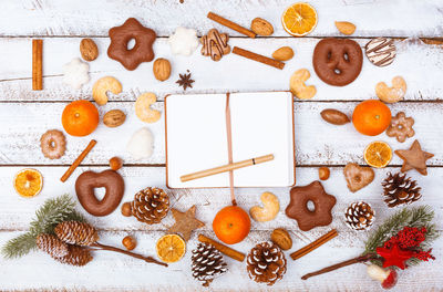 High angle view of cookies on table