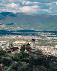 High angle view of townscape against sky