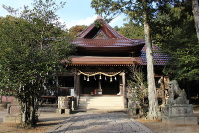 Entrance of temple against building