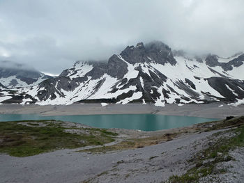 Scenic view of snowcapped mountains against sky