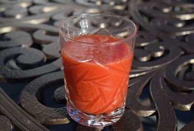 High angle view of beer in glass