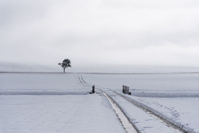 Scenic view of frozen landscape against sky