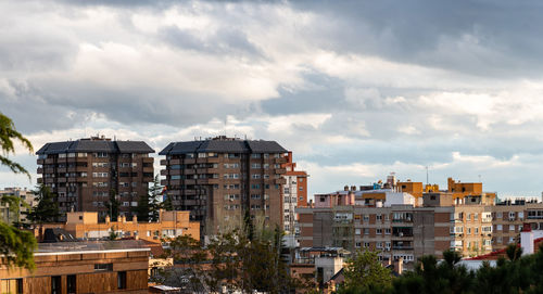 Cityscape of residential district in madrid. view at sunset