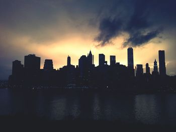 City skyline at sunset