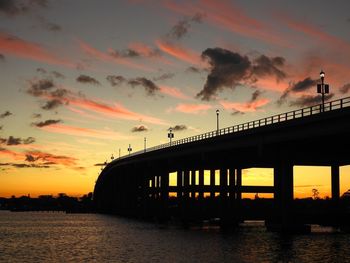 Silhouette bridge over river against sky during sunset