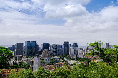 View of cityscape against cloudy sky