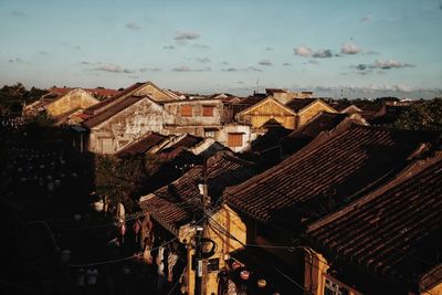 High angle view of townscape against sky