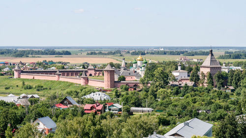 High angle view of buildings in city