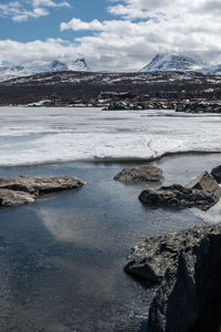 Scenic view of frozen lake against sky