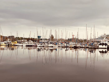 Boats moored in harbor