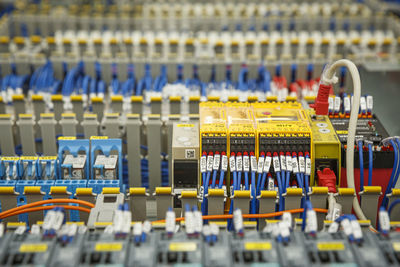 Close-up of electric switchboard in factory