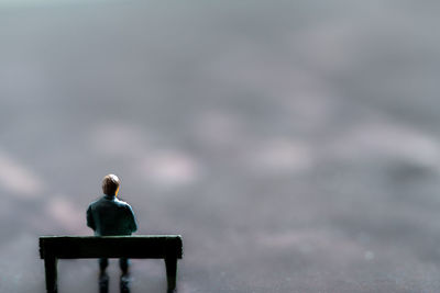 Rear view of man sitting on bench