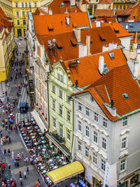 High angle view of street amidst buildings in city