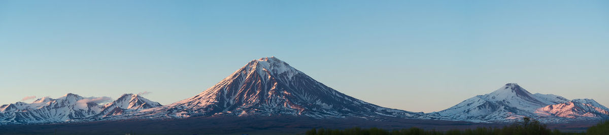 Panoramic view of snowcapped mountains against sky during winter