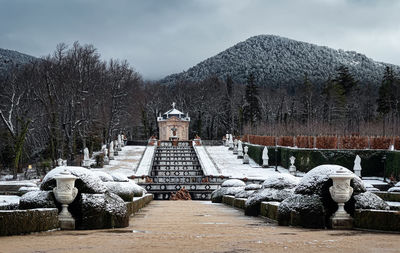 Beautiful snowy public gardens ,in the granja of san ildefonso,segovia,castilla y leon,spain