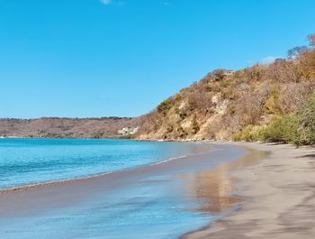 Scenic view of sea against clear blue sky