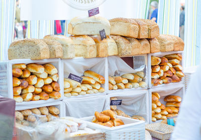 Variety of breads for sale in bakery