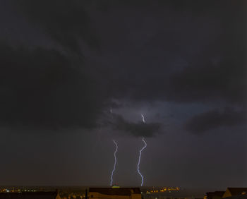 Lightning in sky at night