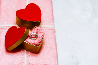 High angle view of pink cake on table