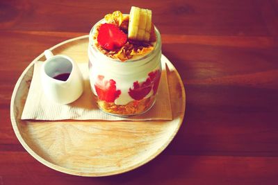 High angle view of coffee and drink on table