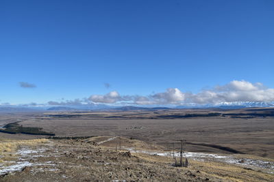 Scenic view of desert against blue sky