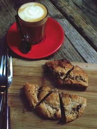 Close-up of cookie and coffee