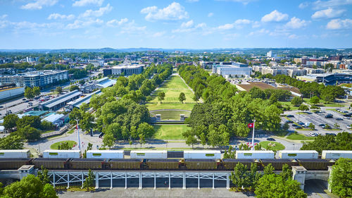 High angle view of townscape against sky
