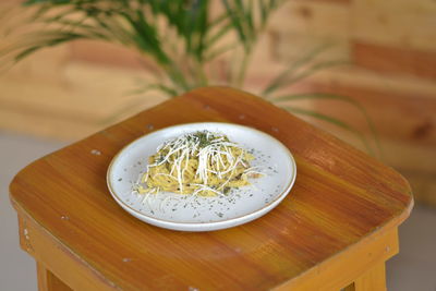 High angle view of food on table spaghetti 