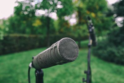 Close-up of microphone at park