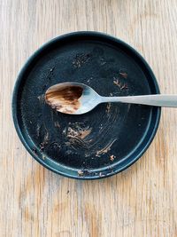 High angle view of black tea on table