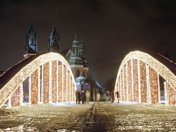 Christmas lights on bridge in poznan, poland