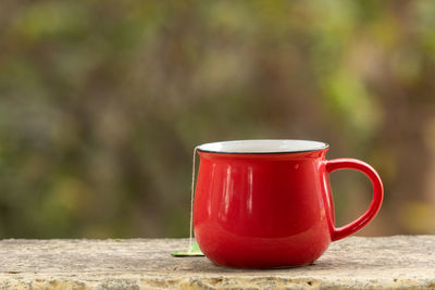 Close-up of tea cup on table
