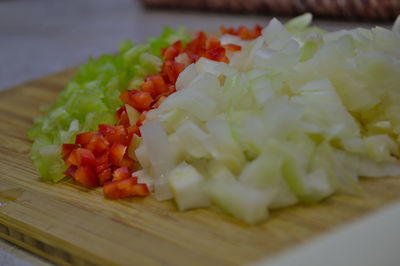 Close-up of chopped vegetables on cutting board