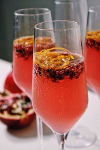 Close-up of drinks in glasses on table