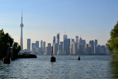 City skyline with river in background