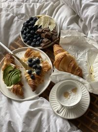 High angle view of breakfast on table