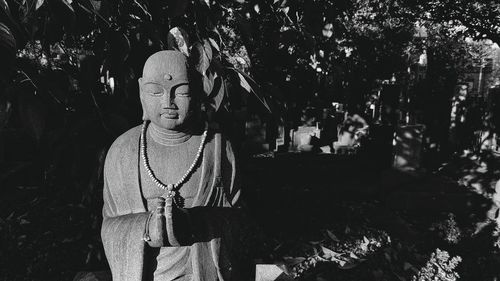 Statue amidst trees against plants