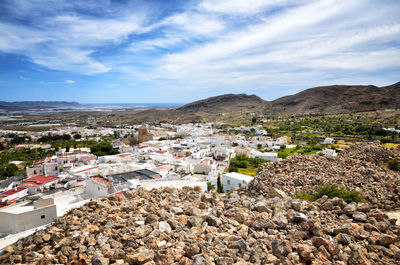 High angle view of townscape against sky